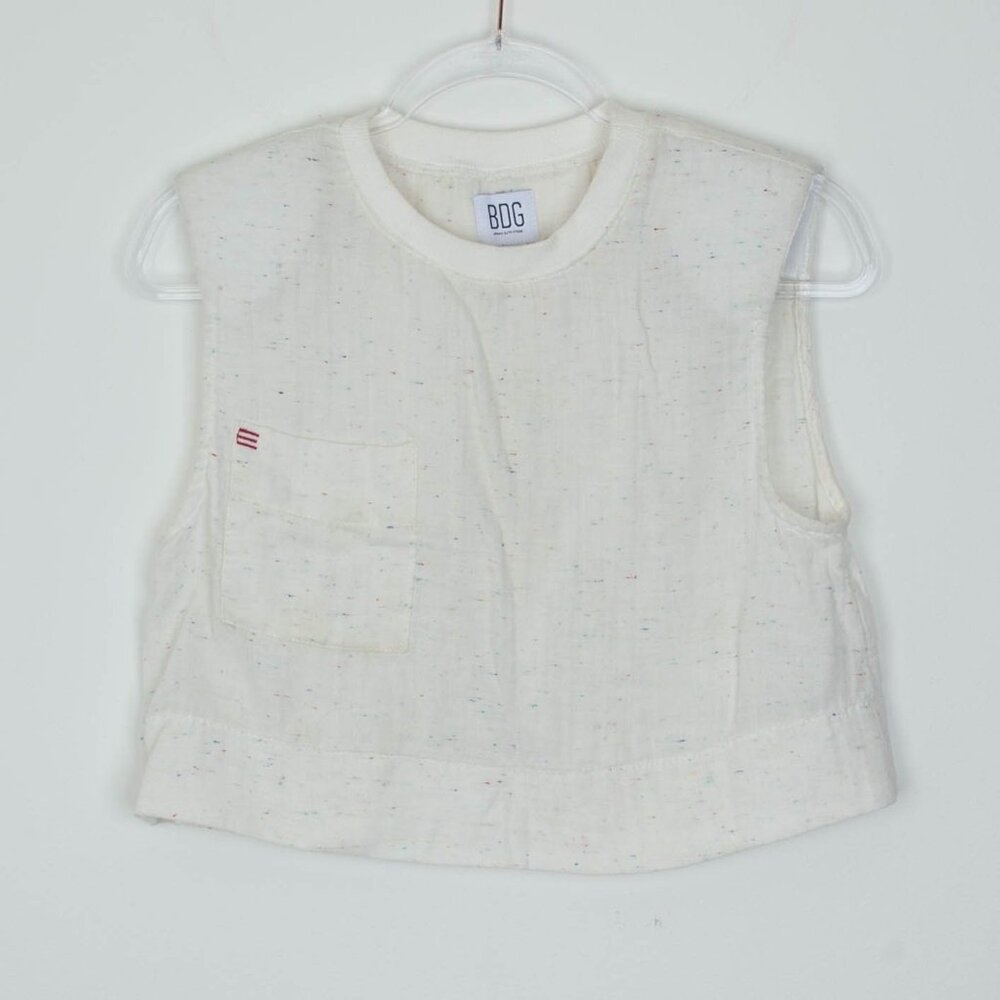 Urban Outfitters BDG Womens Sleeveless Speckled Crop Tank Top Size S White‎ Slit